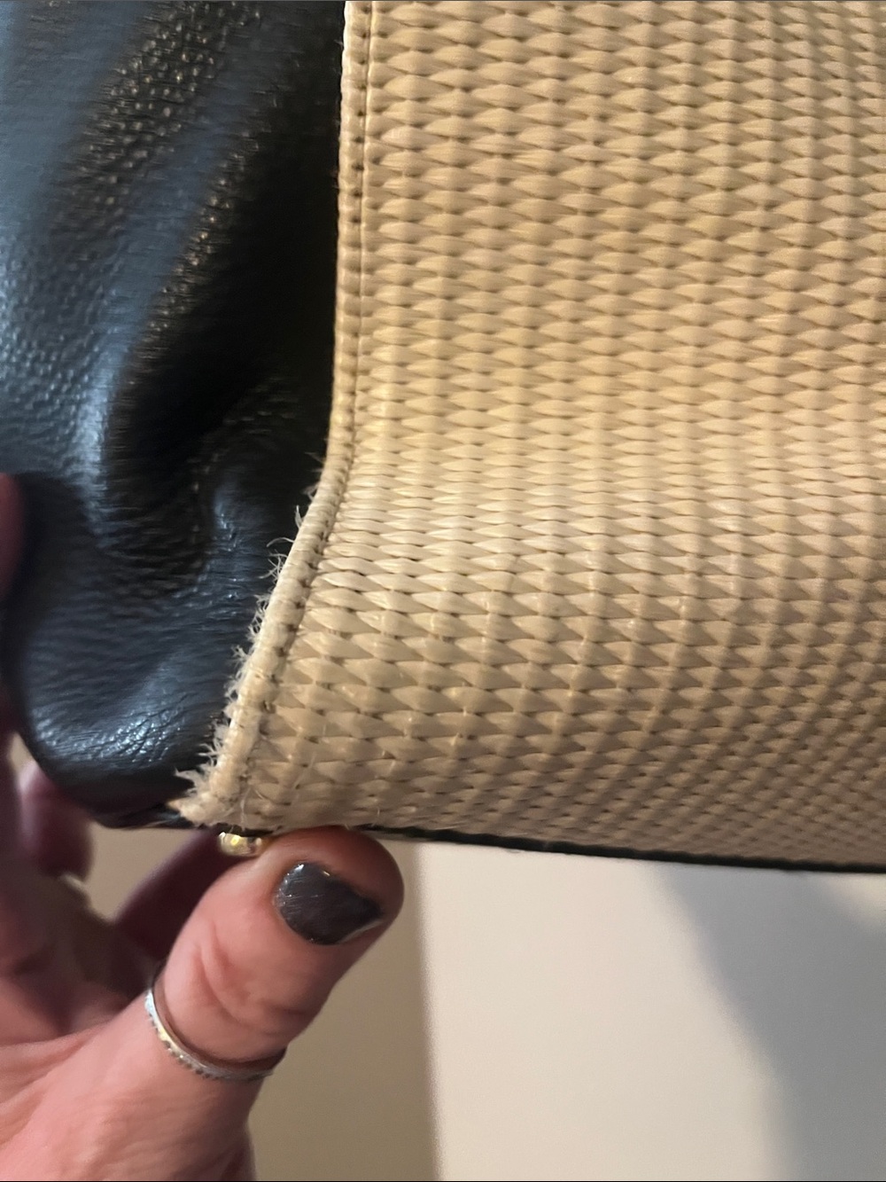 kate spade Cream Woven Tote with Black Trim - Picture 11 of 12